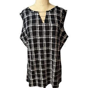 Como Black XL Sleeveless Plaid Top NWT Rhinestone Detail